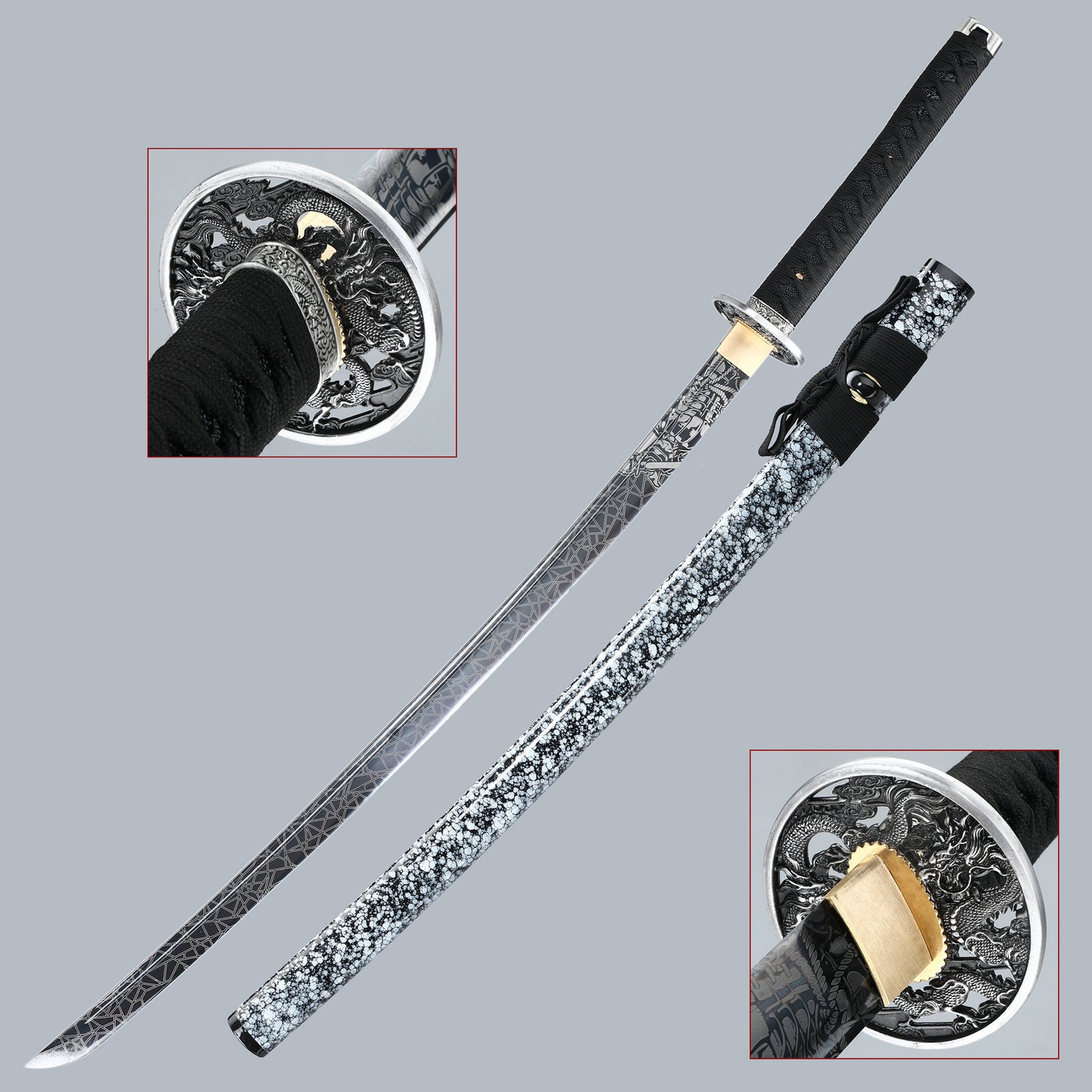 (36)Handmade authentic Japanese Samurai sword 1060 steel baked black