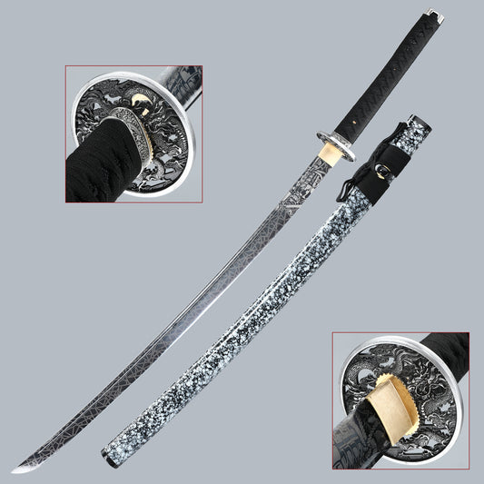 (36)Handmade authentic Japanese Samurai sword 1060 steel baked black