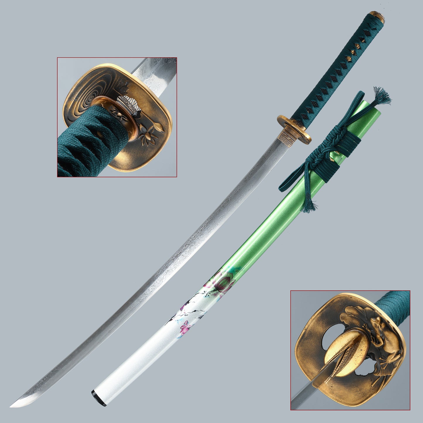 Handmade Japanese Katana Sword Musashi green scabbard