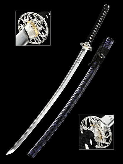 (31)Collection Authentic Japanese samurai sword, Handmade  all Tang 1095 Blue sheath, men's exquisite gift series