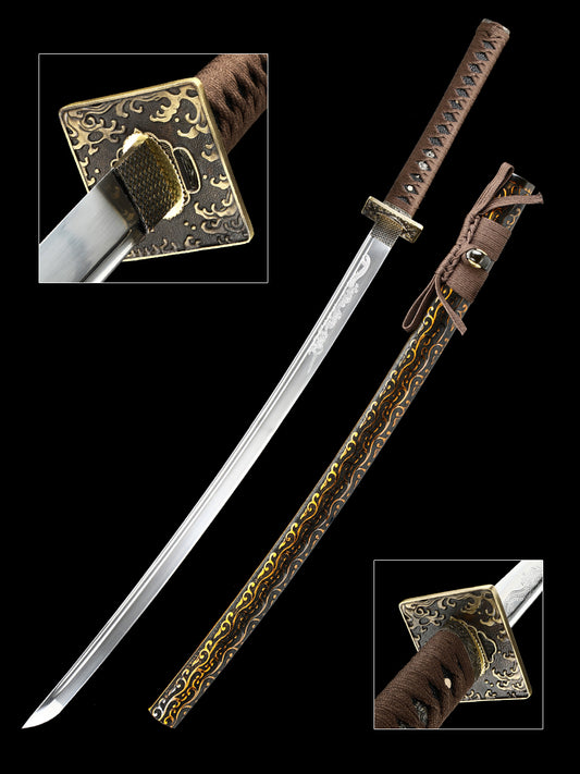 Japanese samurai sword with 1095 steel blade, hand carved dragon exquisite sheath