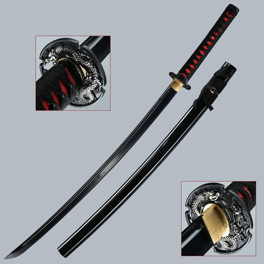 (18)Black handmade genuine katana sword