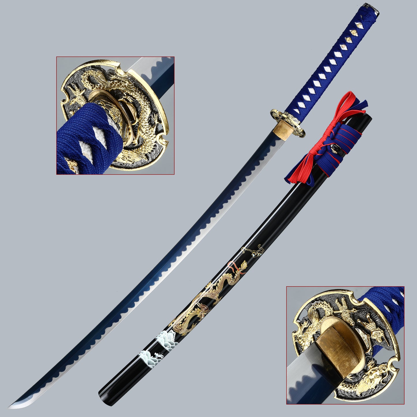 Handmade Japanese Katana Sword High Manganese Steel With Blue Blade And Scabbard