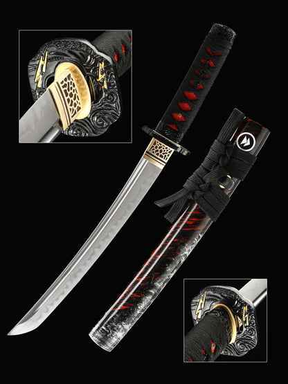 real Japanese Sword Handmade Short Katana forged fromT10 carbon steel Clay Tempered Full Tang Samurai Sword Razor Sharp
