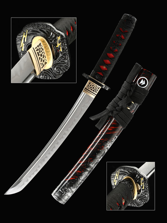 real Japanese Sword Handmade Short Katana forged fromT10 carbon steel Clay Tempered Full Tang Samurai Sword Razor Sharp