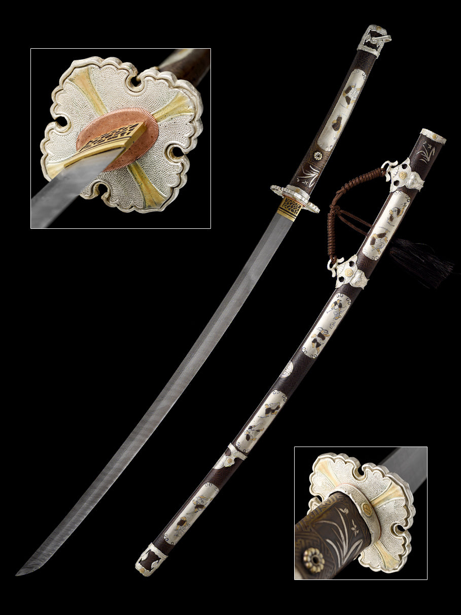 Handmade forged patterned steel twisted pattern all copper scabbard exquisite hand carved knife Tan--S2078