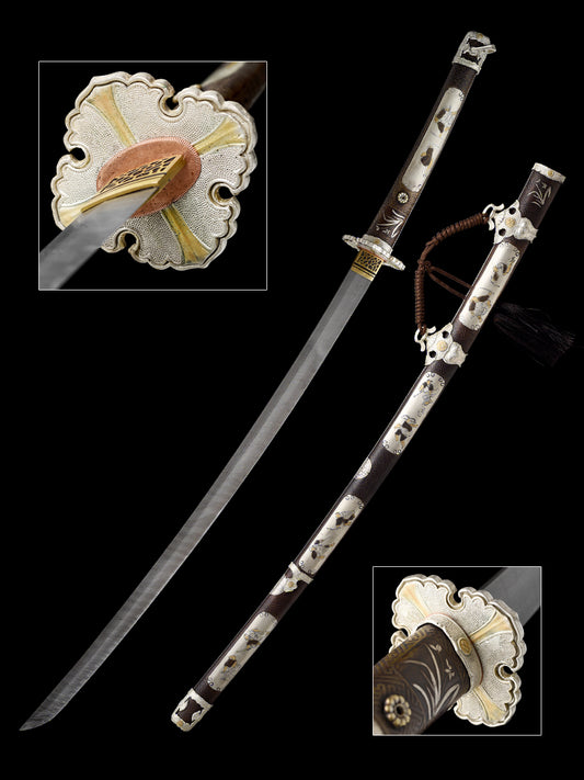 Handmade forged patterned steel twisted pattern all copper scabbard exquisite hand carved knife Tan--S2078