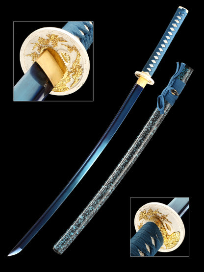 Handmade authentic Japanese Samurai Sword 1060 steel baked black with blue-black sheath(62)
