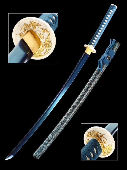 Handmade authentic Japanese Samurai Sword 1060 steel baked black with blue-black sheath(62)