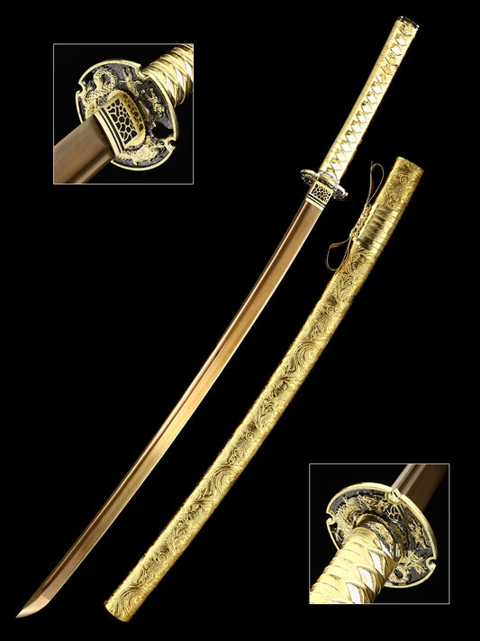 Handmade Japanese Sword With Golden Blade And Scabbard(97)
