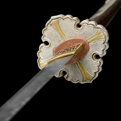 Handmade forged patterned steel twisted pattern all copper scabbard exquisite hand carved knife Tan--S2078