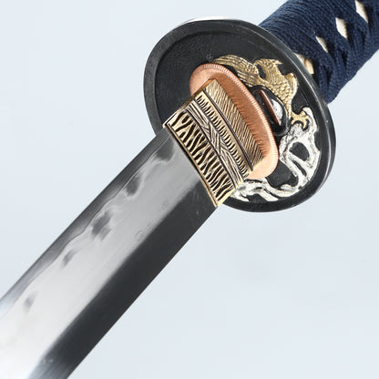 High-grade Samurai Handmade Katana Black T10 Steel Three Handcrafted Forged Fish Skin Sheath Full Tang