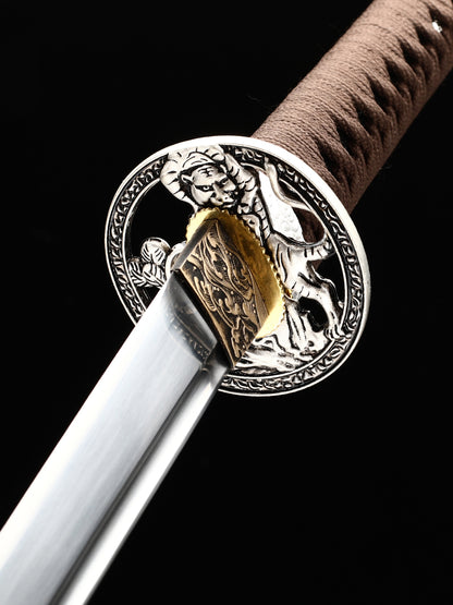 Handmade Japanese Victory Sword, High Manganese Steel Tiger Handheld Knife, Tan Samurai Sword
