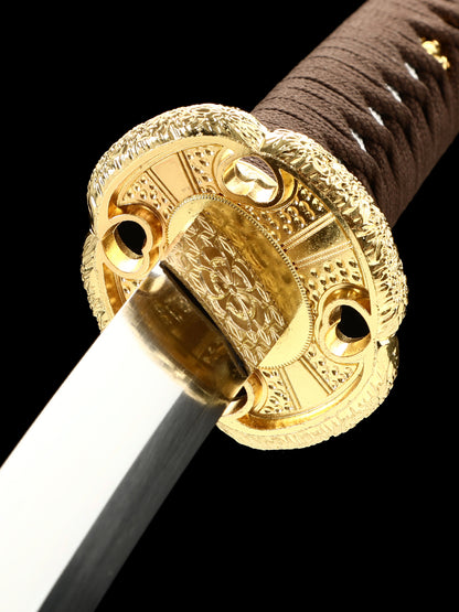 Yellow scabbard mirror edged samurai sword