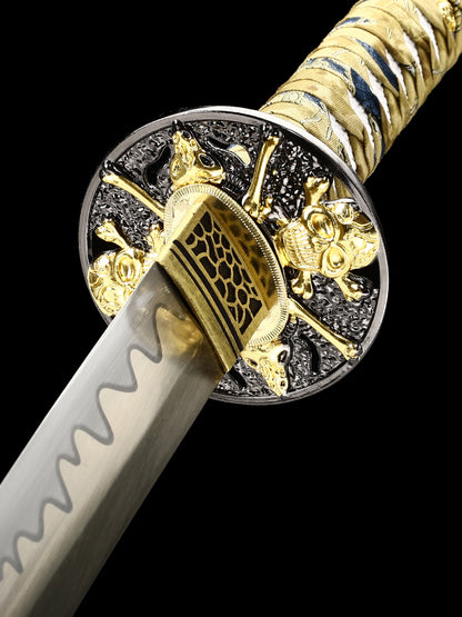 (65)Handmade authentic Japanese samurai sword, all Tang 1095 steel blade, roasted gold, men's exquisite gift series