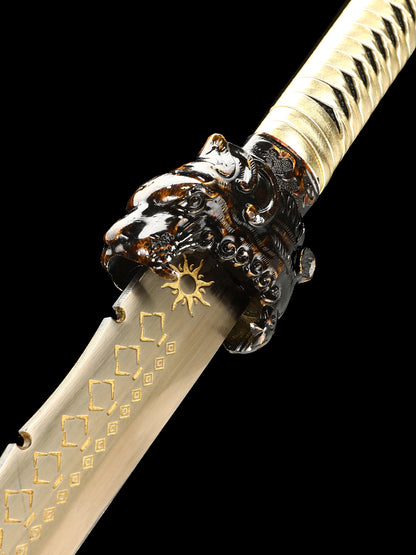 Tiger head equipment, hand forged long knife, large machete, 1095 steel, handmade, collectible, decorative knife