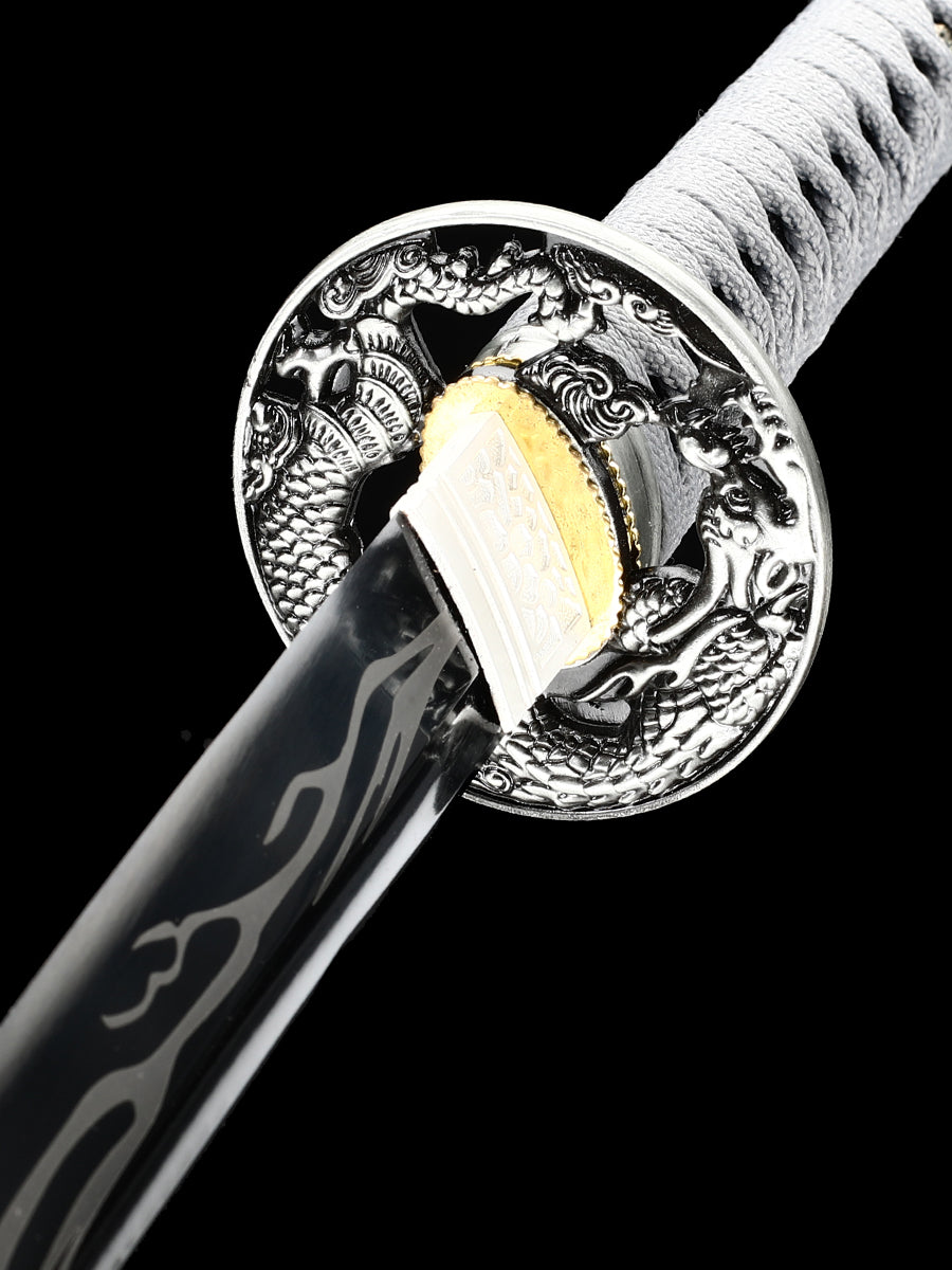 (61)Decorate authentic Japanese samurai swords, handmade 1095 steel blades with black lightning pattern dragon swords from the Tang Dynasty, collected by Tan Boutique