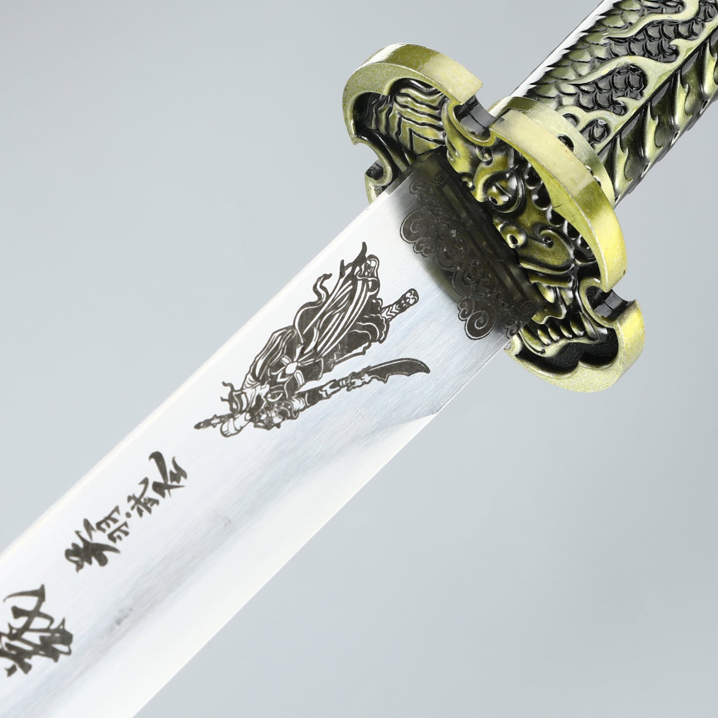 Chinese Tang Dynasty Sword Blade High Carbon Steel Blue Dragon Pattern Sheath