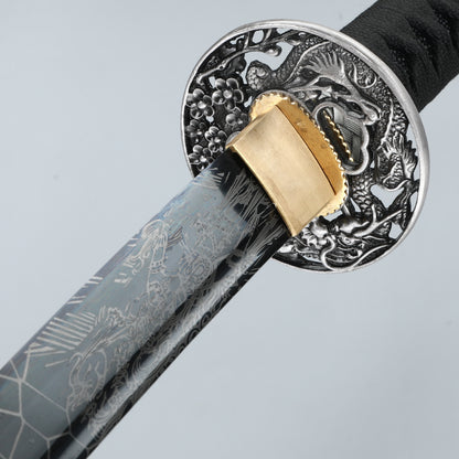 (31)Handmade authentic Japanese Samurai sword 1060 steel baked black