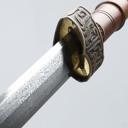 Chinese Han Dynasty Sword Damascus Steel Blade Eight sided Han Sword High end Collection