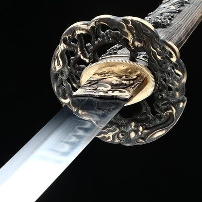 T10 steel handle made entirely of copper Solid wood scabbard dragon sword Tan Japanese style--S2084