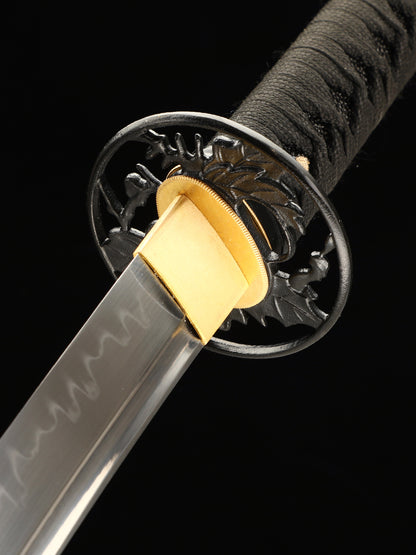 Handmade Japanese Katana Sword T10 Folded Clay Tempered Steel With Silk Thread Scabbard(17)