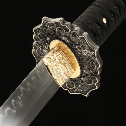 T10 steel fittings made entirely of copper Solid wood scabbard hand carved dragon sword Tan Japanese style--S2086