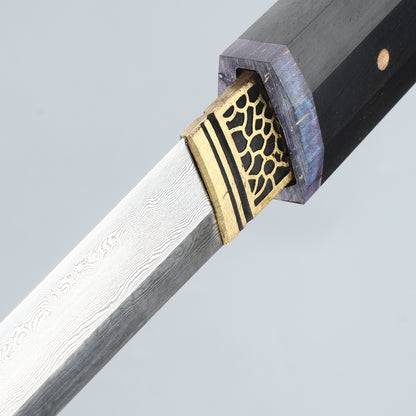 20Inch Real Japanese Sword Damascus Steel Katana Samurai Sharp Full Tang Ebony scabbard