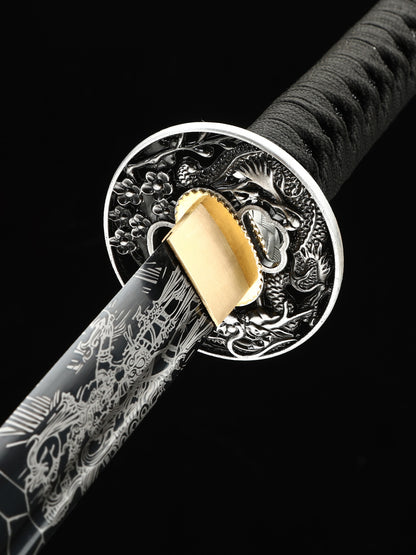 (31)Handmade authentic Japanese Samurai sword 1060 steel baked black