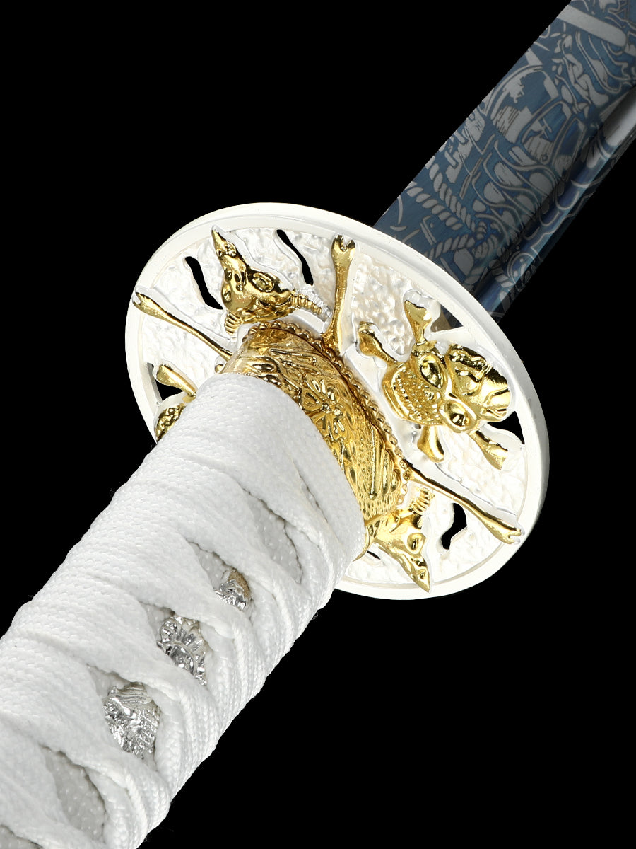 (32) Handmade authentic Japanese Samurai Sword 1060 steel baked blue with pink Saya