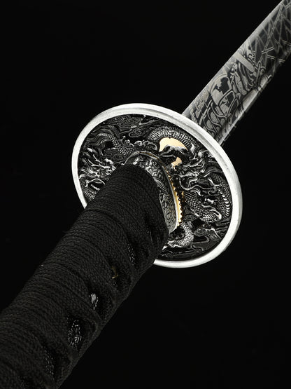 (36)Handmade authentic Japanese Samurai sword 1060 steel baked black