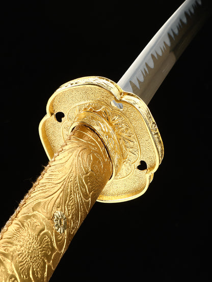 (200)Handmade Samurai Sword 1095 Steel Tailsword Yellow Handle and Yellow Sheath