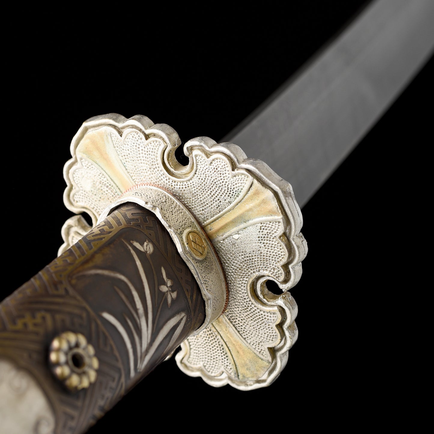 Handmade forged patterned steel twisted pattern all copper scabbard exquisite hand carved knife Tan--S2078