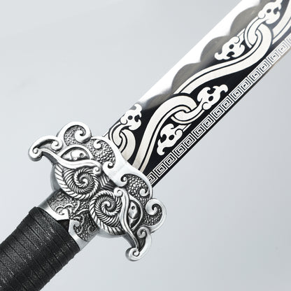 Tang Dao Chinese Film and Television Knife Decorative Knife 1095 Steel Manufacturing Dragon Pattern Sheath