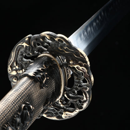 T10 steel handle made entirely of copper Solid wood scabbard dragon sword Tan Japanese style--S2084