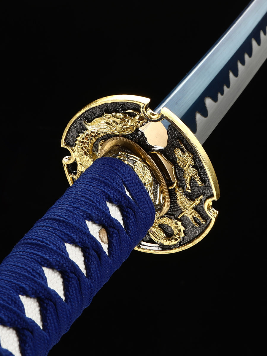 Handmade Japanese Katana Sword High Manganese Steel With Blue Blade And Scabbard