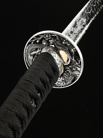 (31)Handmade authentic Japanese Samurai sword 1060 steel baked black