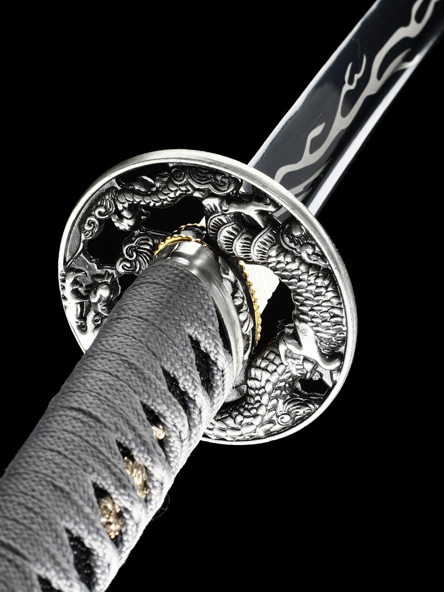 (61)Decorate authentic Japanese samurai swords, handmade 1095 steel blades with black lightning pattern dragon swords from the Tang Dynasty, collected by Tan Boutique