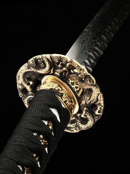 Handmade Damascus steel decorative knife, Japanese samurai sword