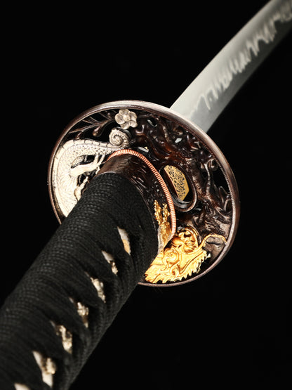 (201) High end samurai sword hand carved blade T10 steel hand ground