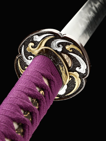 Japanese samurai sword hand forged T10 steel made purple scabbard decoration collection