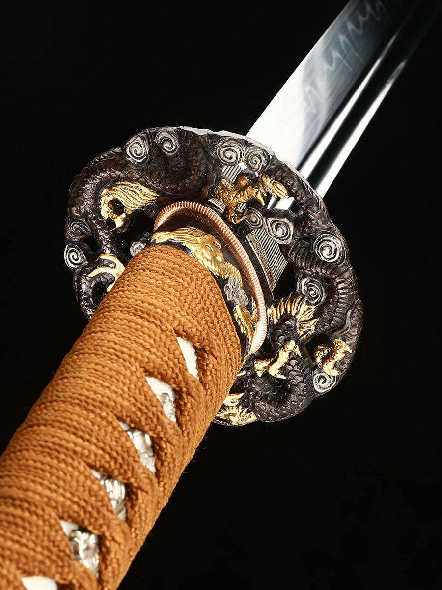 Japanese sword high-end samurai sword all copper dragon sword Tan exquisite scabbard battle preparation