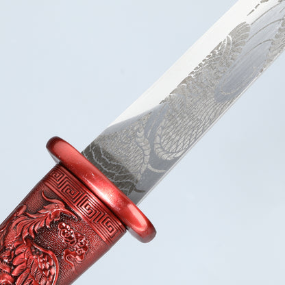 Decoration Collection Dragon and Phoenix Play Beads Short Knife Red Alloy Sheath High end Gift