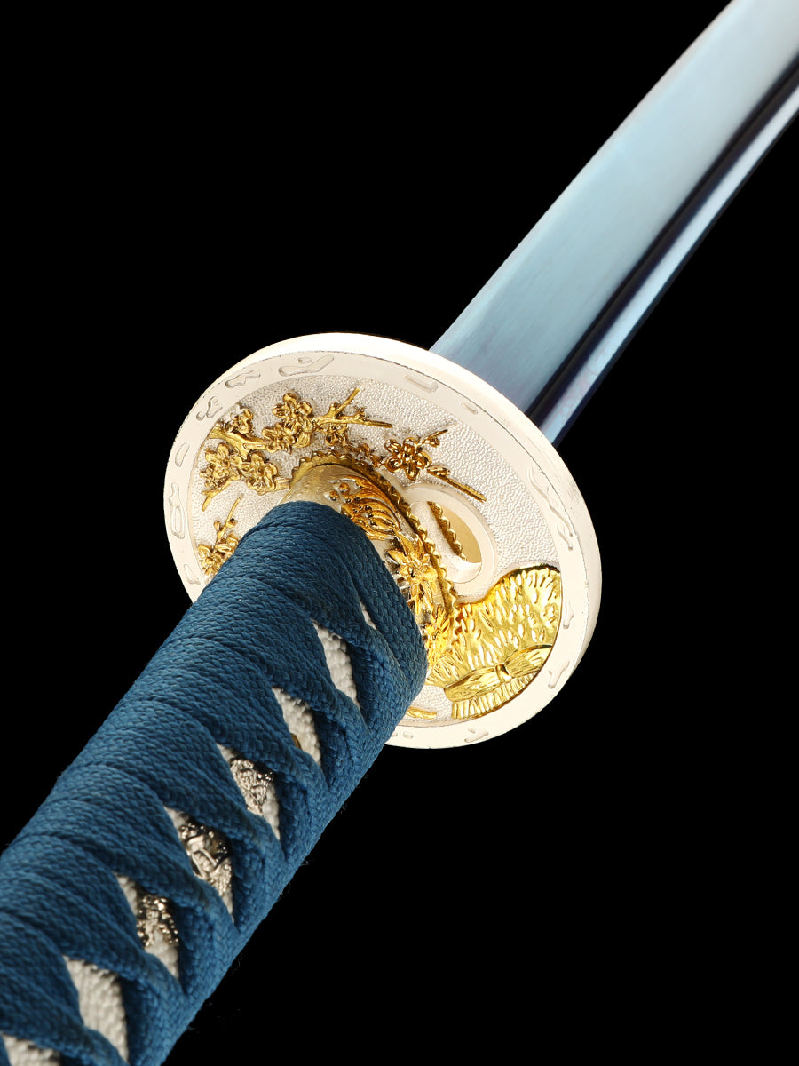Handmade authentic Japanese Samurai Sword 1060 steel baked black with blue-black sheath(62)