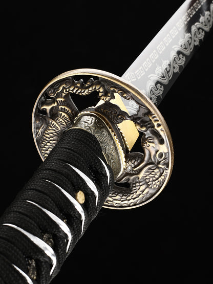 （57）Decorate authentic Japanese samurai swords, handmade 1095 steel blade roasted black grass dragon pattern dragon sword from the Tang Dynasty, collected by Tan Boutique