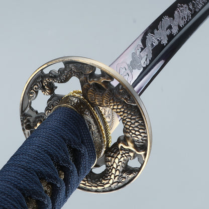 sword Handmade High Manganese Steel   Baked Blue Engraving Process