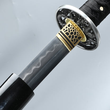 (12)Handmade Japanese Katana Sword T10 Folded Clay Tempered Steel Real Hamon Dragon Elementals