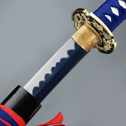 Handmade Japanese Katana Sword High Manganese Steel With Blue Blade And Scabbard