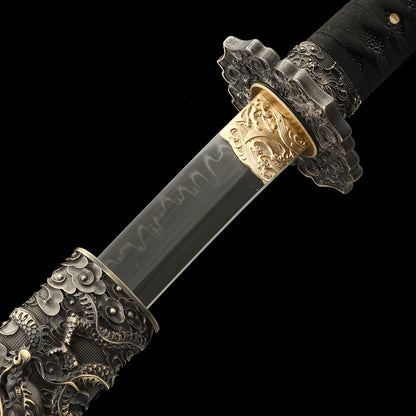 T10 steel fittings made entirely of copper Solid wood scabbard hand carved dragon sword Tan Japanese style--S2086