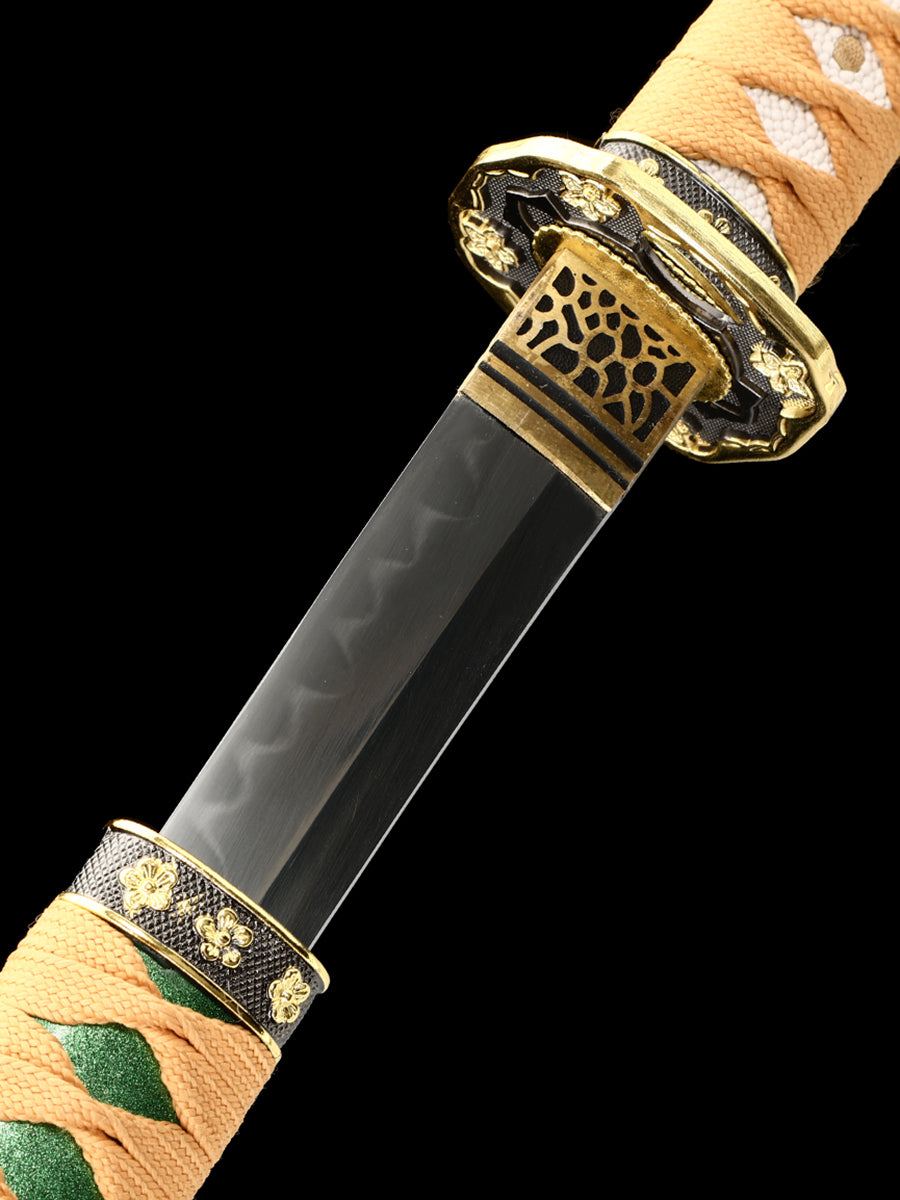 Japanese samurai sword with green scabbard